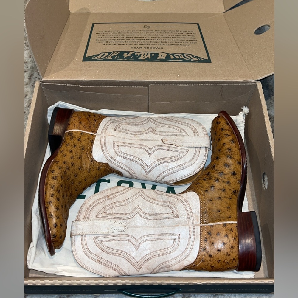 Tecovas The Emmitt Barley White Ostrich Boots